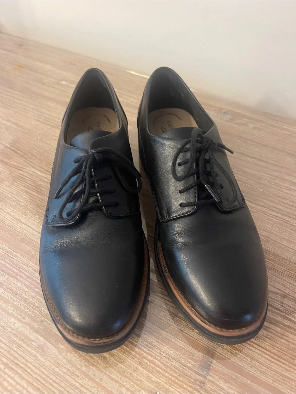 Clarks Black Leather Derby Shoes with Brown Welt